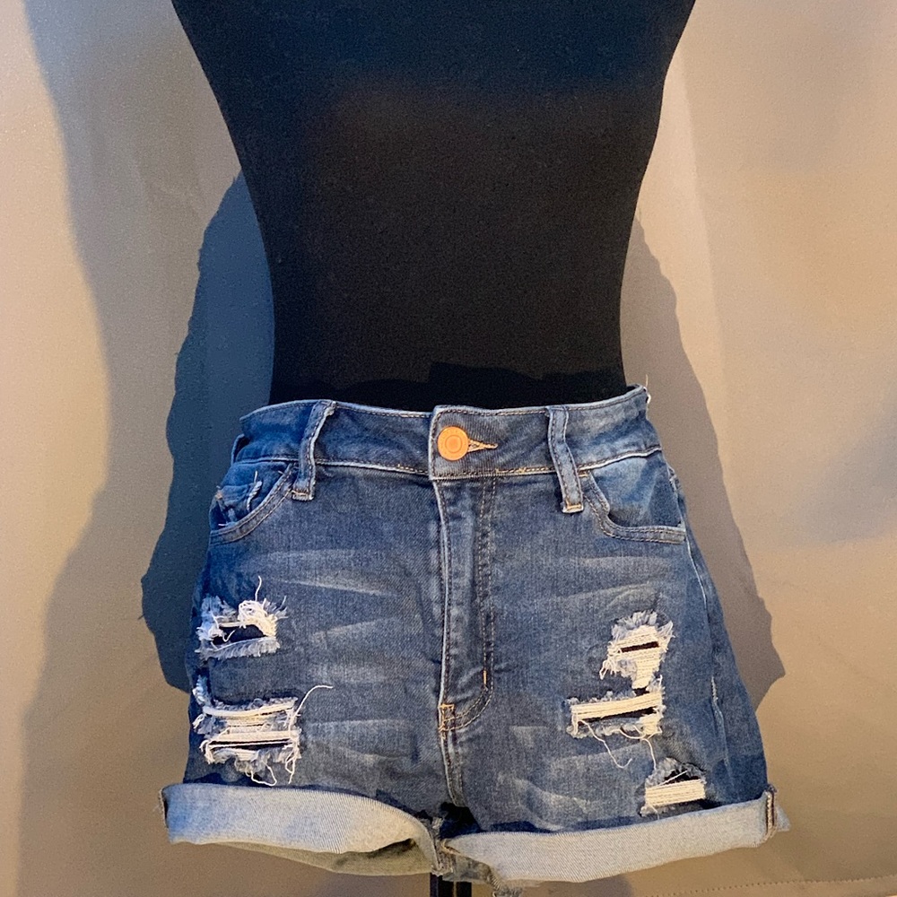SO Super highrise curvy shortie denim ripped jean shorts